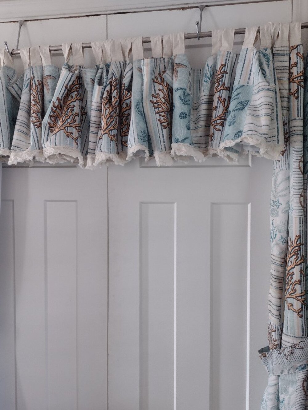 Coral Patches Valances, Tie Backs and Panels By Bella Coastal Decor